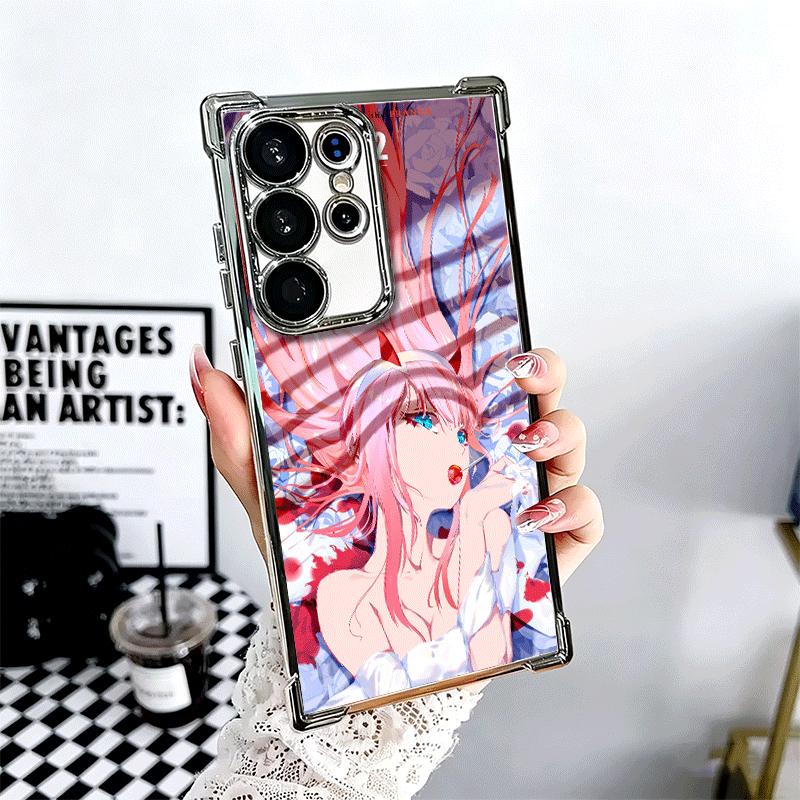 Darling Zero Two 02 Anime Plating Phone Case For Samsung Galaxy S24 S25 FE S26 Edge S23 Ultra S22 S21 Plus S20 Anti-Fall Airabag