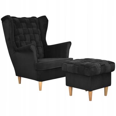 Ohrensessel Carol mit Hocker skandinavisch schwarz schwarz