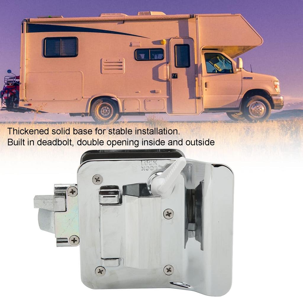 EBTOOLSRV Entrance Door Lock with Safety Aluminum Alloy for Travel and Transporters Latch, Built-in Deadbolt, Campers, Trailers, Trucks, RVs, (Chrome)
