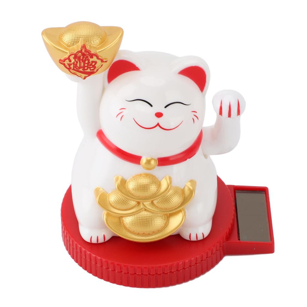 Solar Powered Lucky Cat Rotating Base Fortune Cat Statue for Car Dashboard Checkstand Desktop