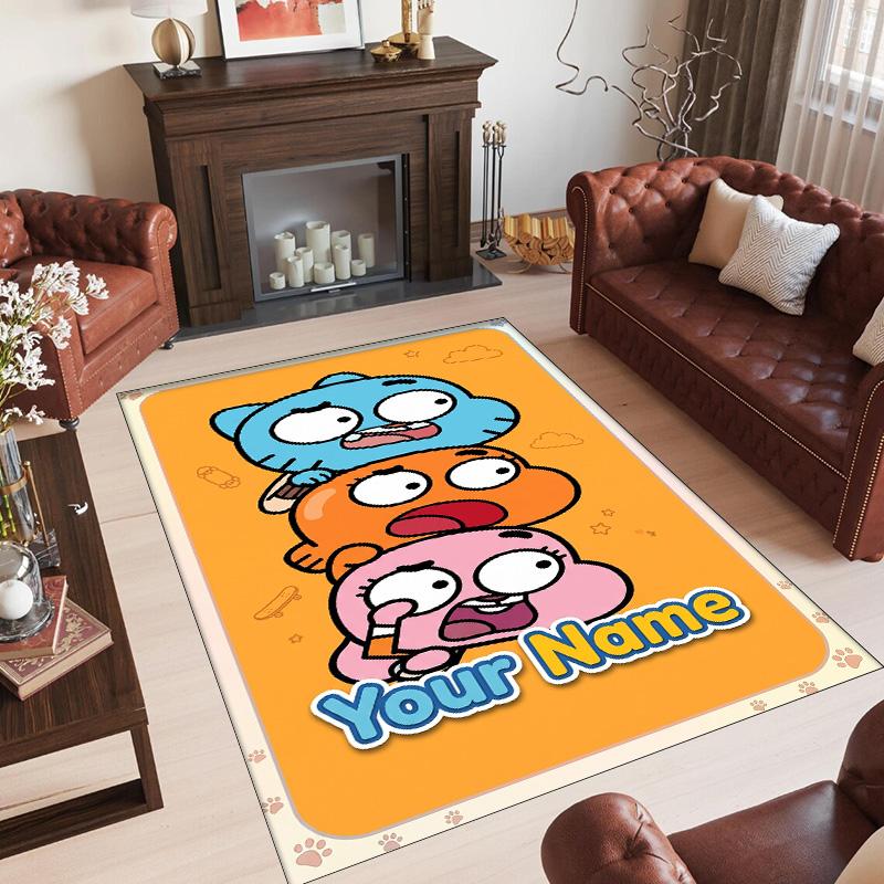 Personalized Crystal Velvet Carpet Custom Name Text,Amazing World of Gumball Anti Slip Area Rug For Home Decoration