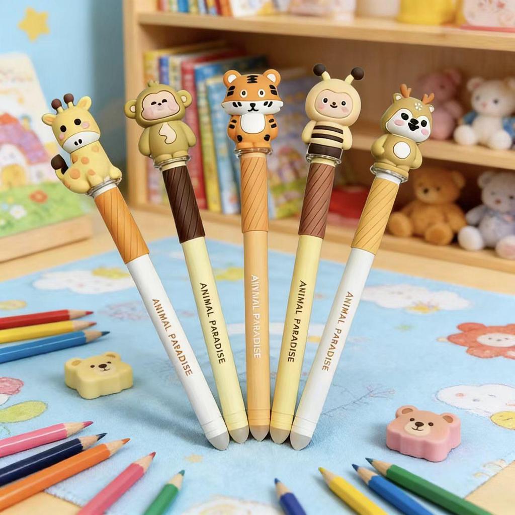 Novel Erasable Cartoon Cap Pen with Stickers: Stationery Set