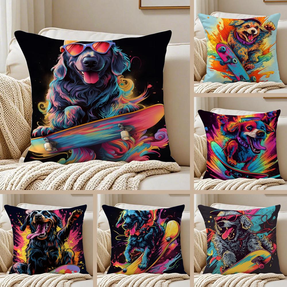 Retro Style Trendy Artistic Dog Pattern Cushion Cover Pillowcase Antidustmite Living Room Sofa Decor Cushion Room