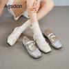 Augustine Silver Mary Jane Women's Shoes 2025 New Summer French Exterior Ballet Single Shoes Square Head Small Leather Shoes