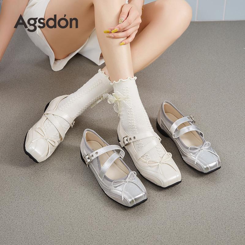 Augustine Silver Mary Jane Women's Shoes 2025 New Summer French Exterior Ballet Single Shoes Square Head Small Leather Shoes