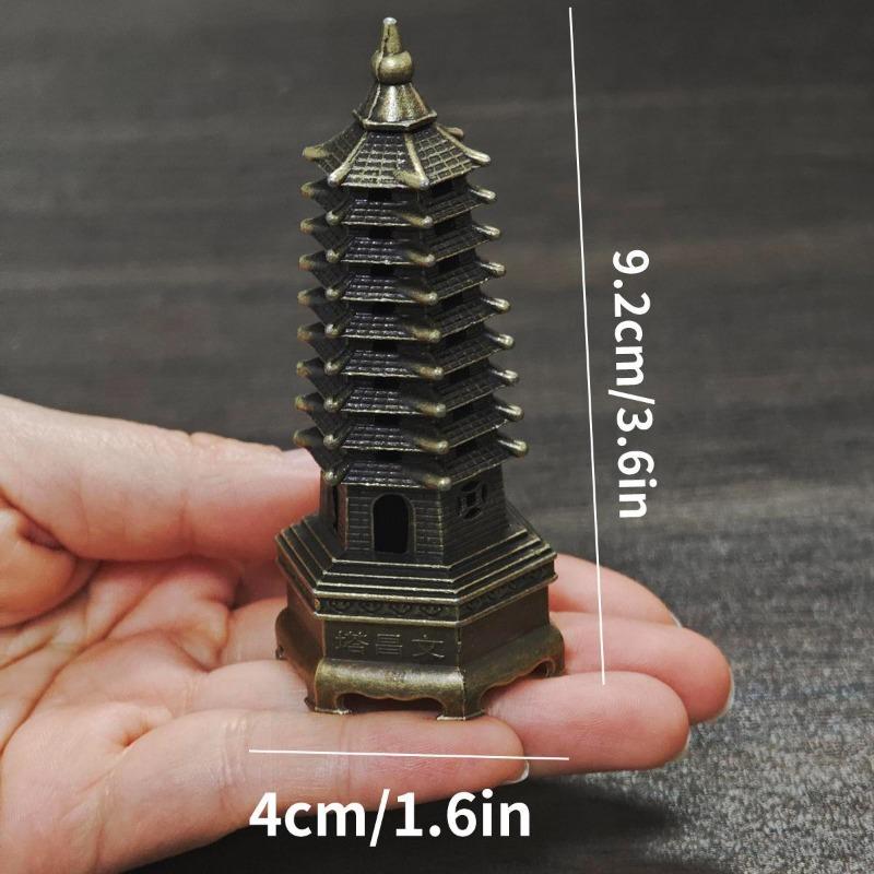 Mini Metal Incense Burner Set Retro Ornate Pagoda Fu Pouch Lotus Styles Traditional Carved Desktop Decor for Home with Gift Box 7