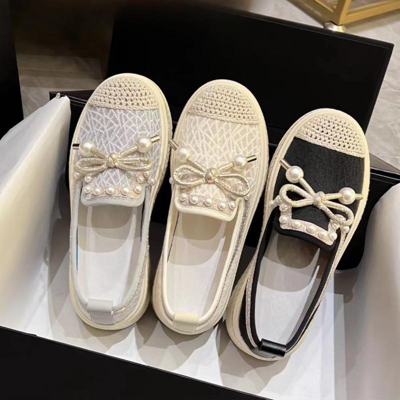 Foreign Trade Small Fragrant Wind Fisherman Shoes Female Summer 2024 New Mesh Surface Breathable Rhindiamonds Bow Pearl Leisure