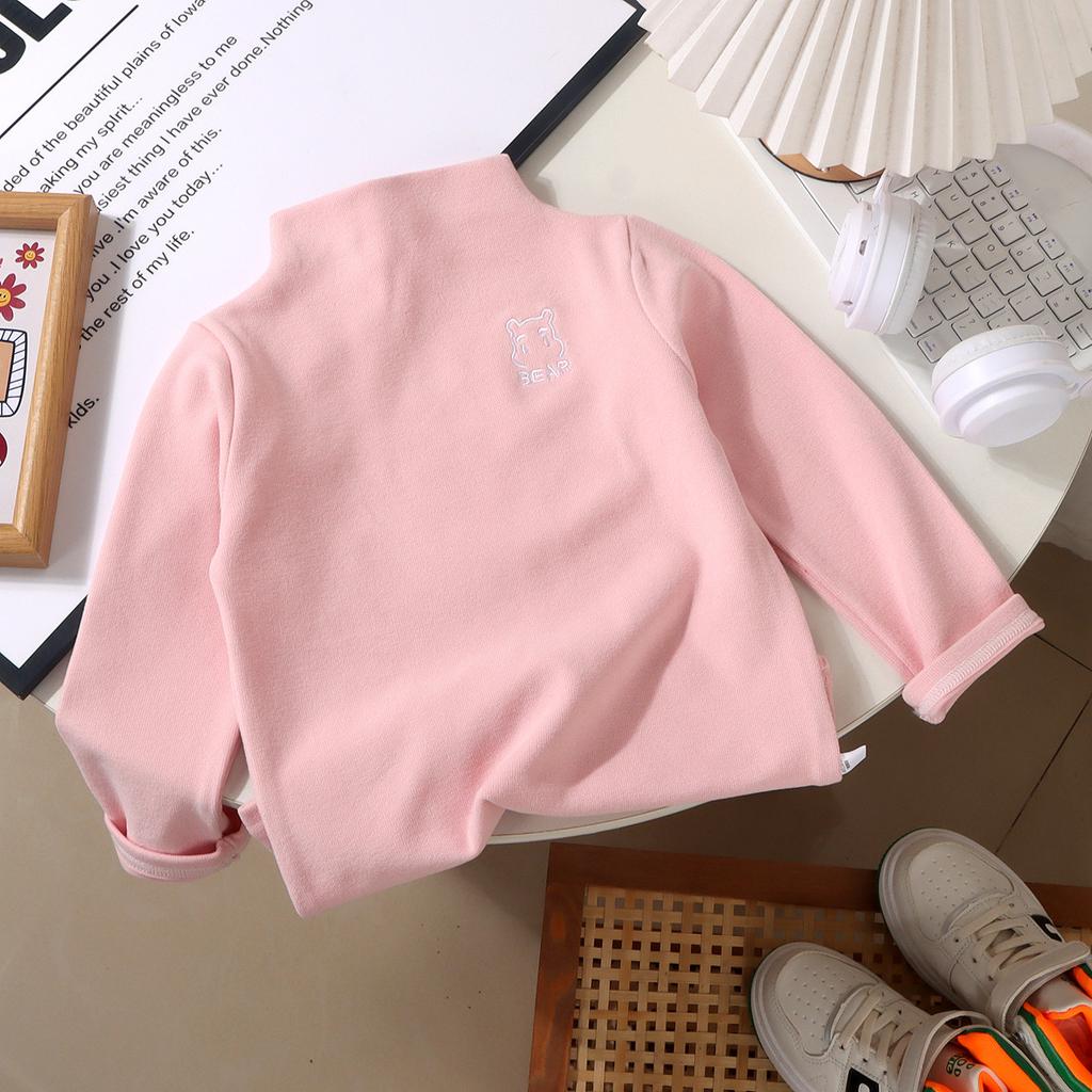 Girls' Autumn Winter Warm Base Layers, Bear Pattern, Inner Wear Outdoor Slim Fit Versatile Easy Soft Round Neck Long Sleeve Pullover Top