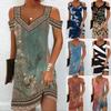 Women's V Neck Cold Shoulder Floral Print Casual Mini Dress