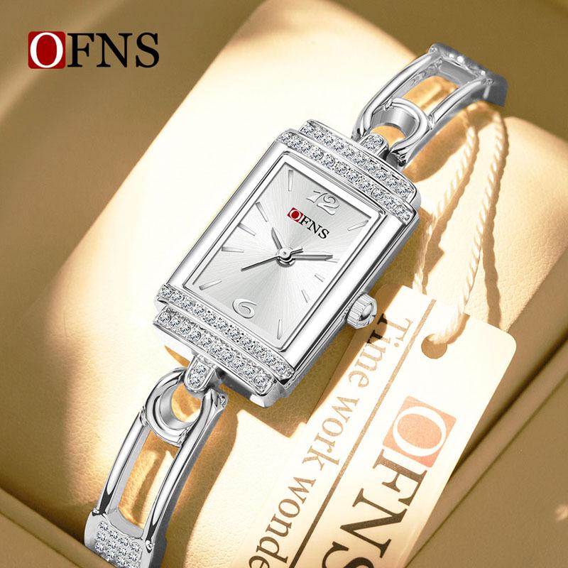 OFNS Women's Luxury Square Leather Strap Watch - Waterproof Quartz with Diamond Detailing