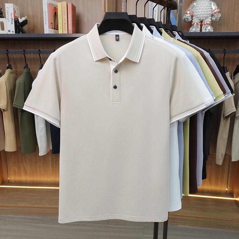 Polo da uomo a maniche corte in misto seta - Top casual in maglia con colletto