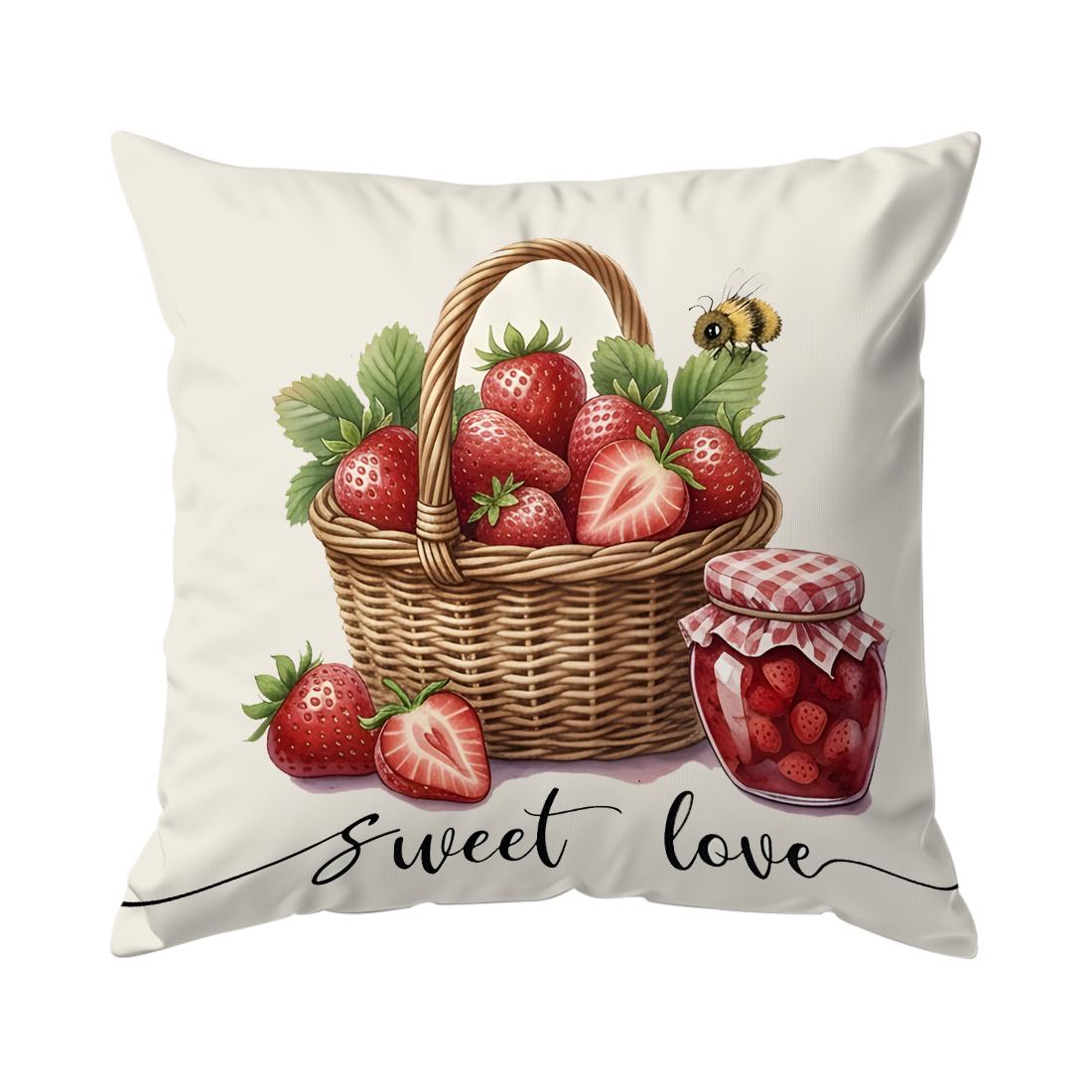 Zoete Aardbei Decoratie Thema Kussens Kussensloop Polyester Kussenhoes Sierkussen Kussenhoes Huis Auto Bank Decoratie 45x45cm