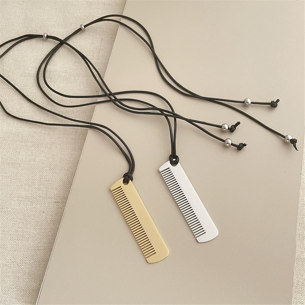 Halskette mit Kamm-Anhänger, PU-Lederseil, verstellbare Länge, Schlüsselbeinkette, modisches Accessoire für Frauen und Mädchen