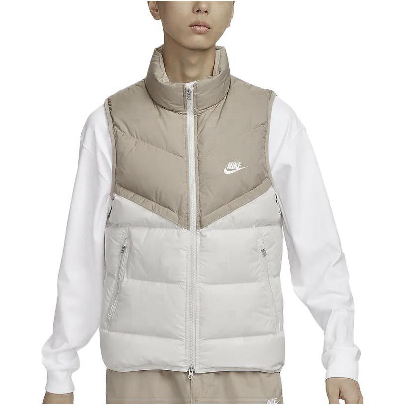 Nike Patchwork Stand Collar Zippered Down Vest Sport Casual Men Vests Khaki FB8184-247