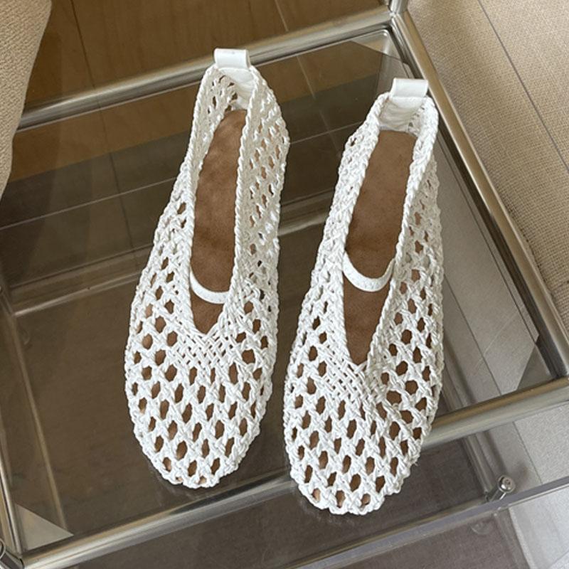 PesstweiFashion Weave Mesh Hollow Women Loafers Round Toe Slip On Female Beach Summer Casual Shoes Flat Sandals