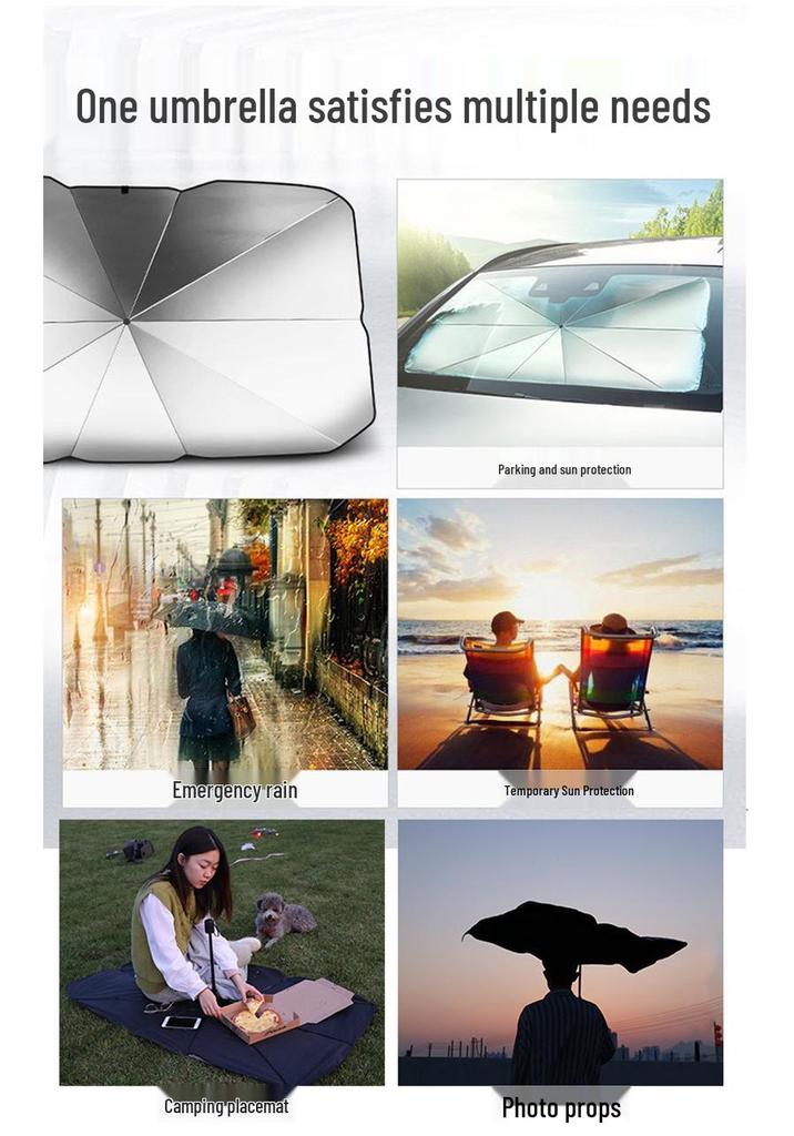 Titanium Silver Folding Car Sunshade - UV and Heat Protection for Windshield