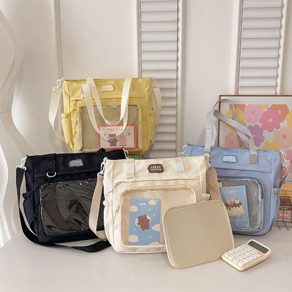 Zipper Transparent Pocket Handbag Large Capacity Canvas Shoulder Bag Portable Itabag  Men