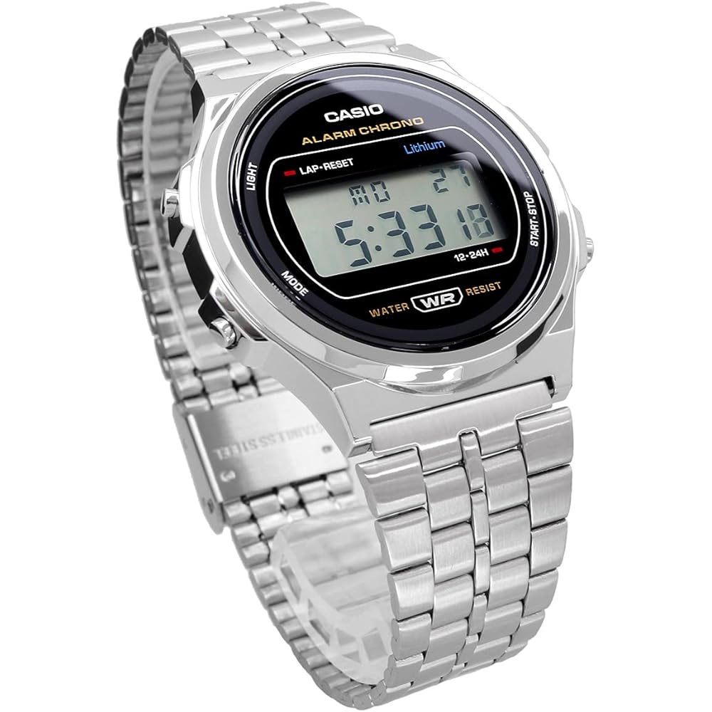 Casio Standard Vintage Unisex Classic Quartz Digital Watch Metal Silver Black A171WE-1A
