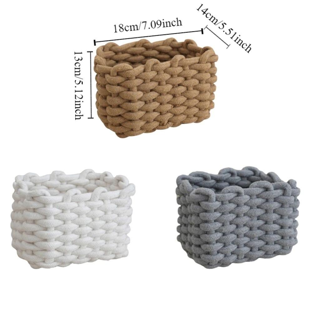 Practical Nordic Style Woven Basket Hand-woven Rectangular Cotton Rope Basket Multi-functional Storage Basket Desktop Storage