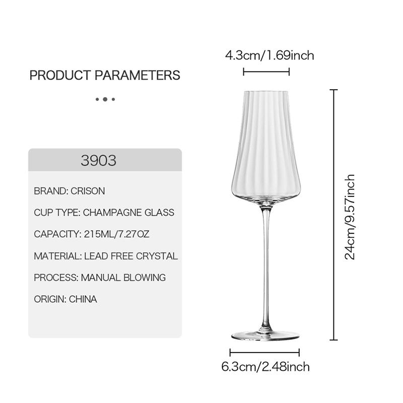 CRISON PREMIUM High-End Ribbed Crystal Glass Tulip Shaped Champagne Glass, High Footed Glass, Cocktail Glass
