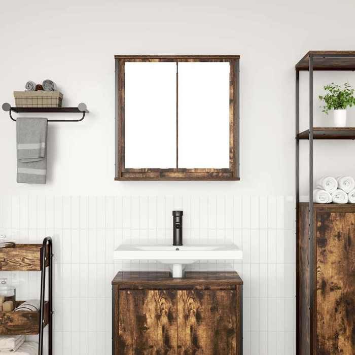 VidaXL Bathroom Wall Cabinet Mirror Smoked Oak 60x21x60 Cm, Hanging Bathroom Cabinet, Wall Unit of 861899