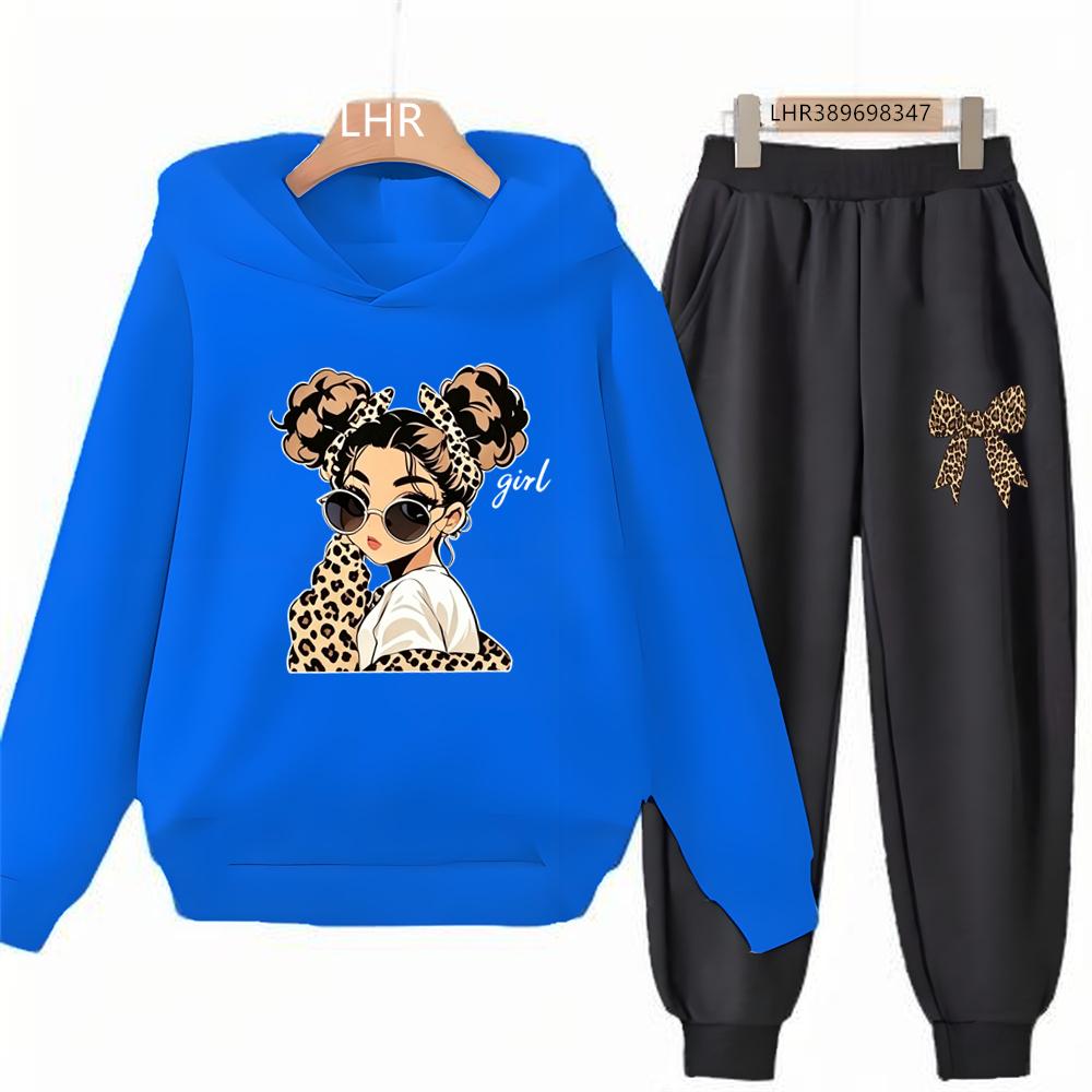 Leopardenmuster Schleife Kinder Kapuzenpullover Anzug Geeignetes Alter 3-12 Mädchen Jacke Kleinkind Langarm Freizeit Druck Herbstkleidung