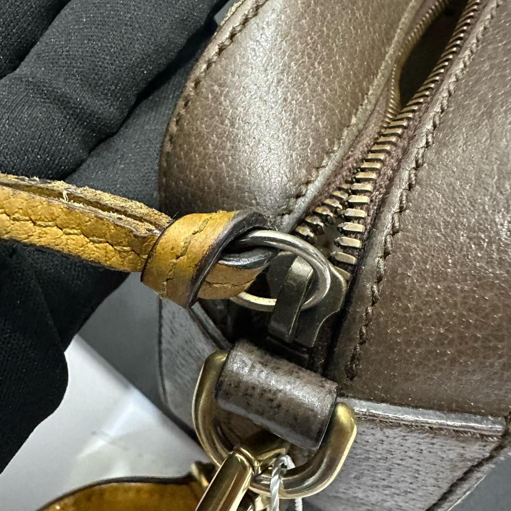[Pre-Owned] Neo Vintage Series Gold Foil Logo Metal Tiger Head Monogram Canvas And Leather Camera Bag - Very Good #1GN9U3Z