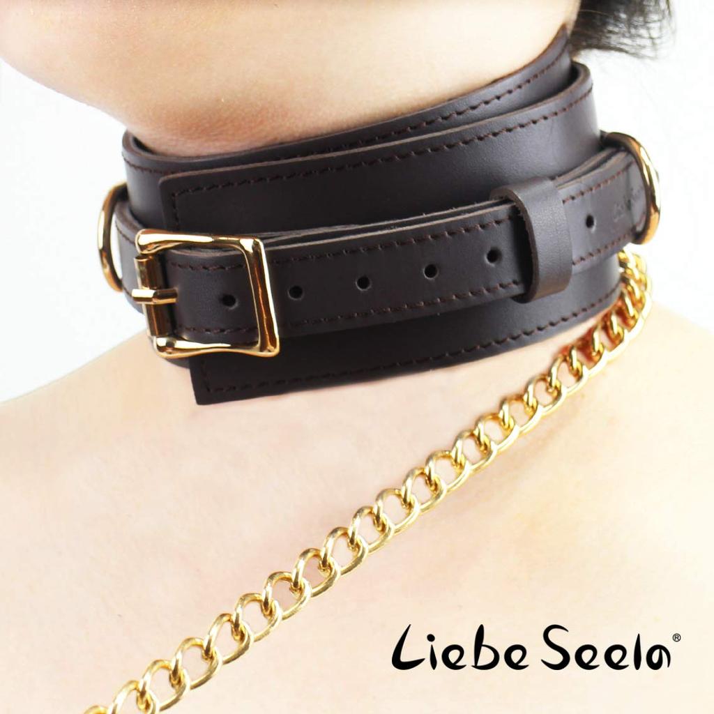 Liebe Seele SM Restraints Genuine Day High-end Collar, Handcuffs, Set, Leather, Cosplay, Valentine's (Brown)