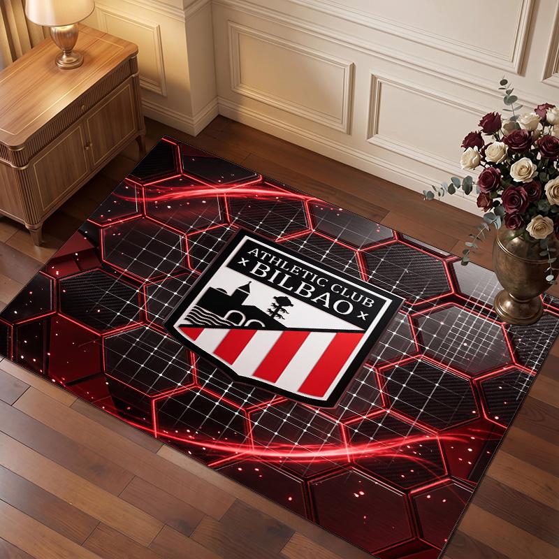 Athletic Bilbao Football Print Crystal Velvet Rug, Comfortable Water Absorbent Non Slip Indoor Floor Carpet