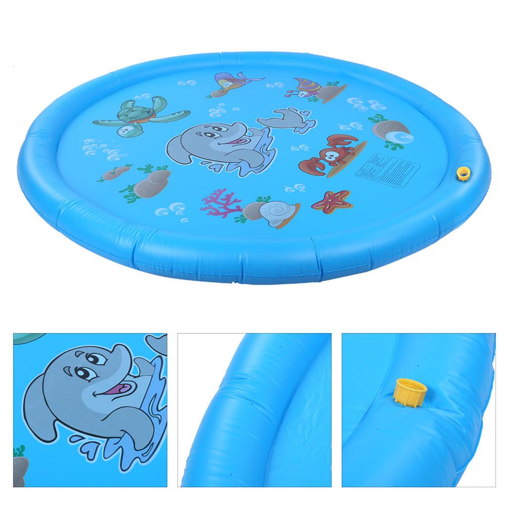 168cm Round DolphinPattern Inflatable Water Spray Pad Kid Sprinkler Pad for Garden Beach
