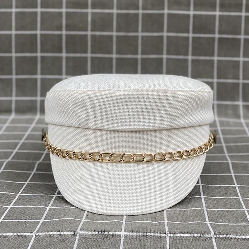 British Flat Top Hat Women'S Chain Decorative Octagonal Hat Trendy Versatile Beret Simple Spring And Summer