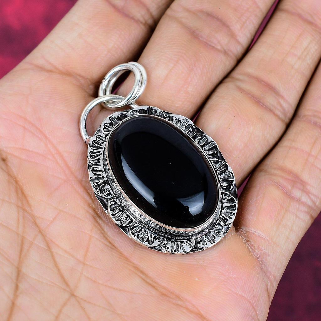 Svart Turmalin Hänge Ädelstenssmycken, 925 Massivt Sterling Silver Hänge, Handgjorda Fantastiska Hängsmyckessmycken