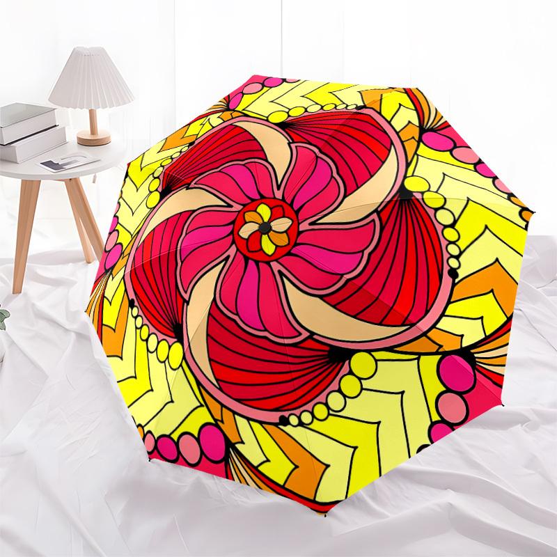 1pc Floral Mandala Design Folding Umbrella , 8 Ribs Casual Durable Lightweight Portable Travelling Umbrella For Men & Women Yy250728101
