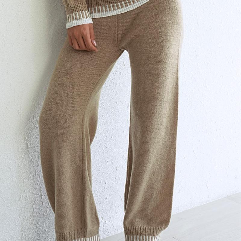 Damen Herbst Winter Verdickte Hose Kontrastfarben Spleißen Lässig Weitbein Gewebte Wollhose
