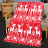 White Reindeer Snowflakes Floral Pattern Blanket Flannel Material Soft Warm for All Seasons, Home Outdoor Camping Picnics RV