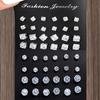 48/72Pcs Exquisite Shiny Round Square Stud Earrings Shiny Zircon Inlaid Earrings Set Party Wedding Engagement Anniversary Gifts
