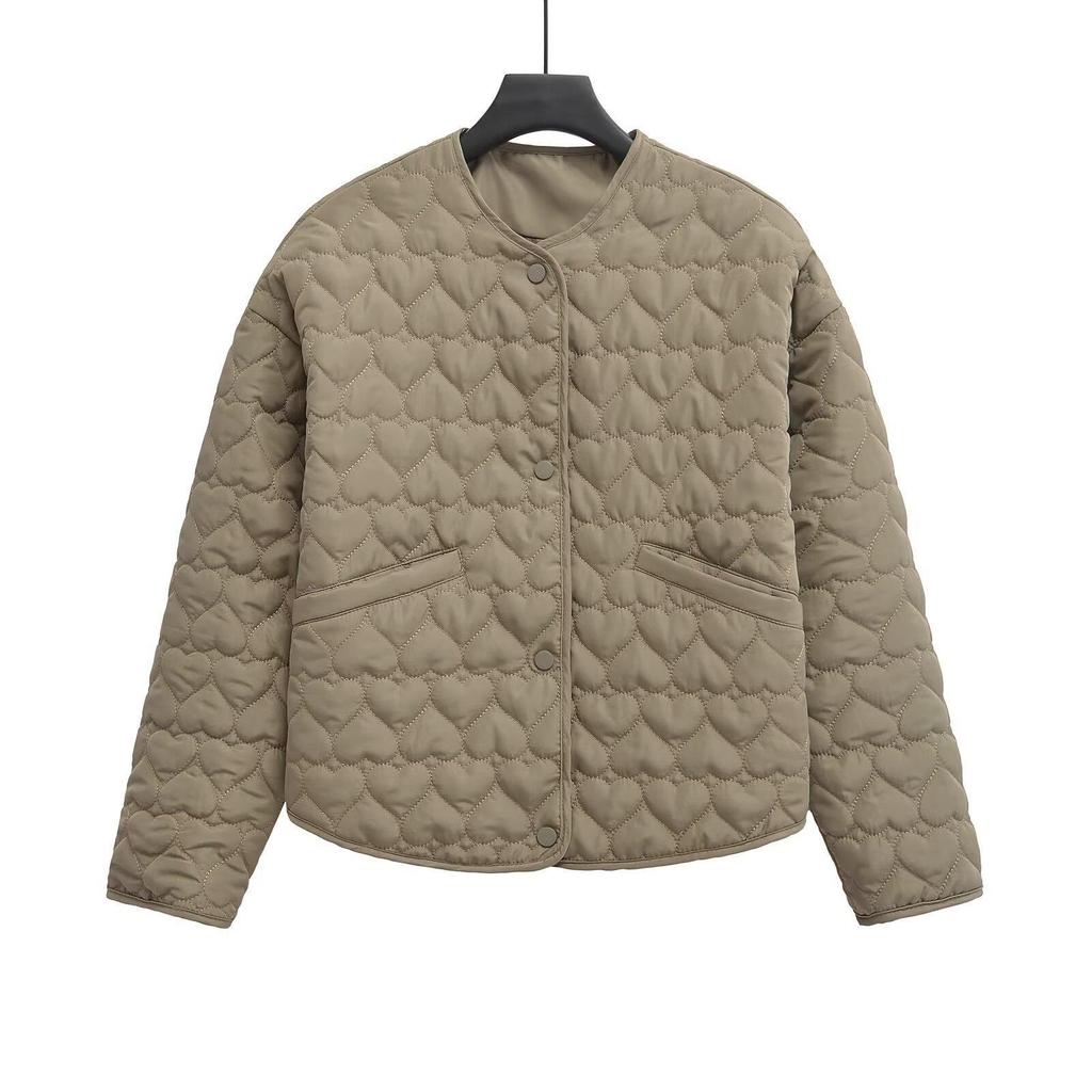 Women Autumn Loose Leisure Commuter Heart Shaped Simple Quilted Jacket