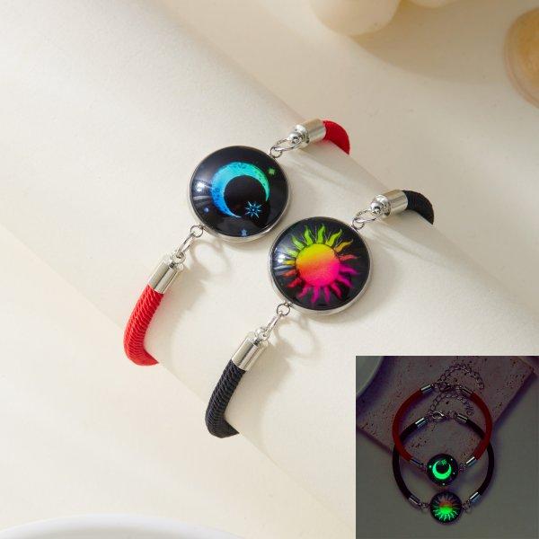 Braccialetti Luminosi Romantici Sole Luna per Coppia Uomo Donna Corda Intrecciata Fatta a Mano Braccialetto Coordinato Gioielli Regali per San Valentino