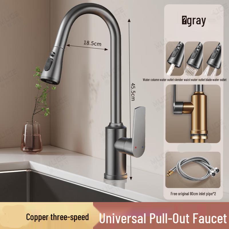 

TLXT Light Luxury Grey Pull-Out Basin Faucet