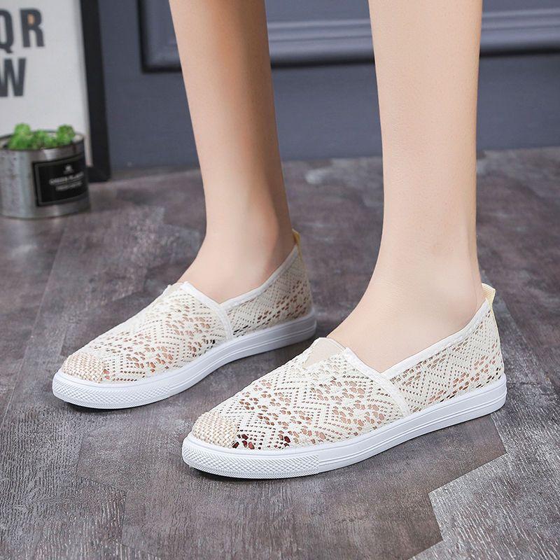 Mesh Breathable Shoes for Women Round Toe Woman Footwear Slip On Summer Flat 39 Aesthetic Comfortable and Elegant Cotton New In
