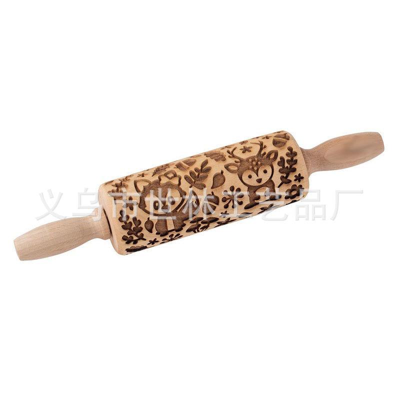 

Christmas Owl Rolling Pin Laser-Engraved, Cartoon Animal Pattern Cookie Cutter Pastry Roller for Holiday Baking 35CM 4.5CM светло-желтого