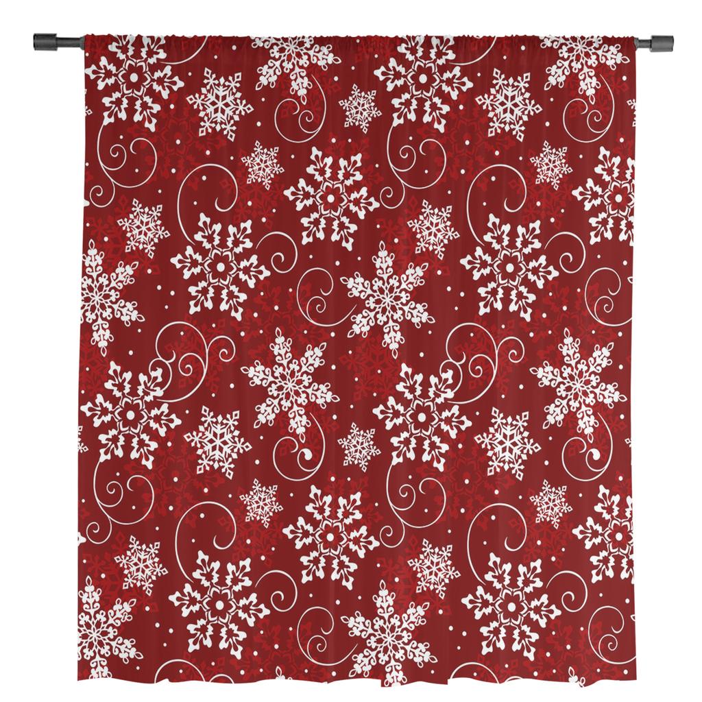 Christmas Snowflake Texture Red Sheer Curtains for Living Room Decoration Window Curtains Kitchen Tulle Voile Organza Curtains