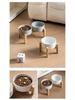 Ceramic Pet Food Bowl with Elevated Bamboo Stand - Anti-Tip Design for Dogs and Cats, Protects Cervical Spine