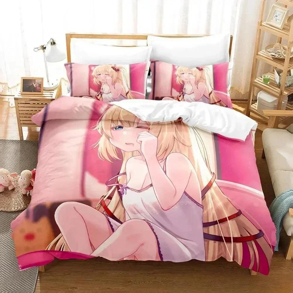 Kawaii Akai Haato Bedding Set Printed Bed Set With Pillowcase Bed Duvet Cover Soft Queen King Size Bedclothes Home  Bed
