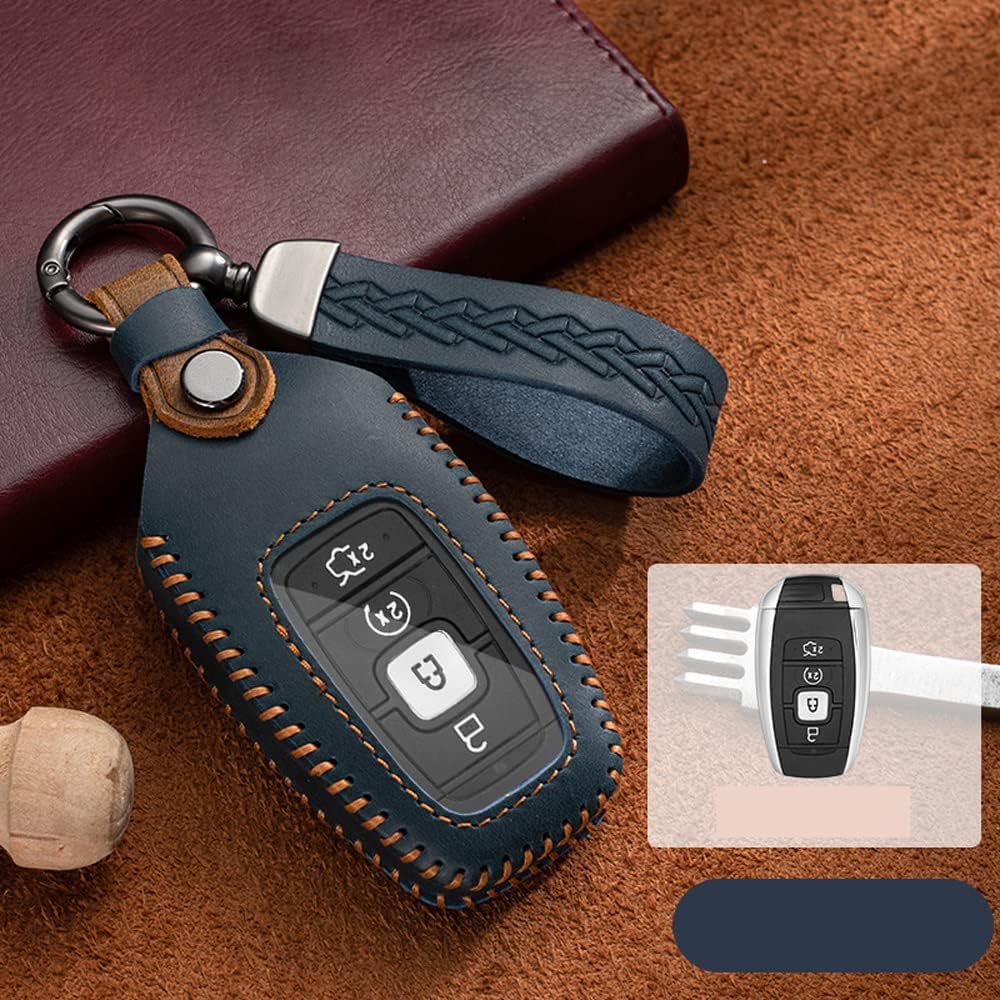SANRILY Handmade Leather Key Fob Cover for Lincoln Continental MKC MKZ MKX 2017-2022, Navigator 2018-2022, Nautilus 2020-2022 Keyless 3/4/5 Button