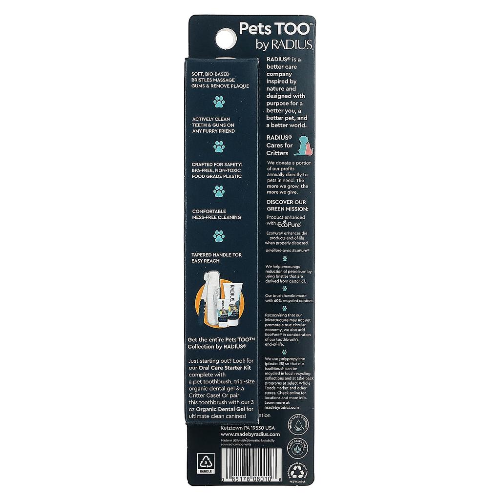 RADIUS, Pet Toothbrush, Rush & Plush, Soft, 1 Toothbrush