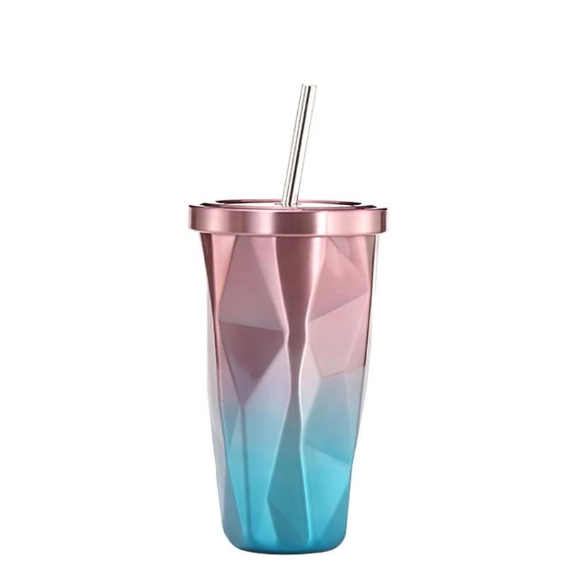 500ML Creative Stainless Steel Water Cup With Straw Lid Cold Bottles Mugs For Coffee Bear Cold Water Easy To Carry For Travel