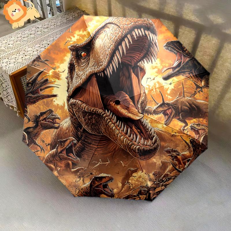 1 szt. Automatyczny Składany Parasol - Wzór Tyranozaur Rex, Przenośna i Składana Konstrukcja z 8 Żebrami, Prezenty Świąteczne i Urodzinowe