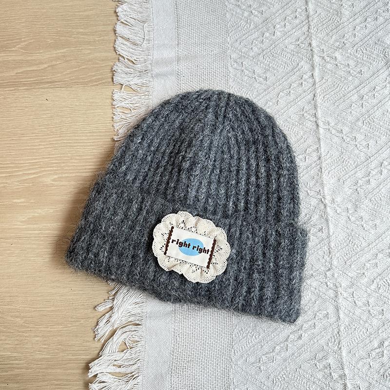 Big Head Circumference Patch Lace Knitted Wool Hat Women's Year Autumn and Winter Face Small Versatile Hat Ear Protection Cold Hat