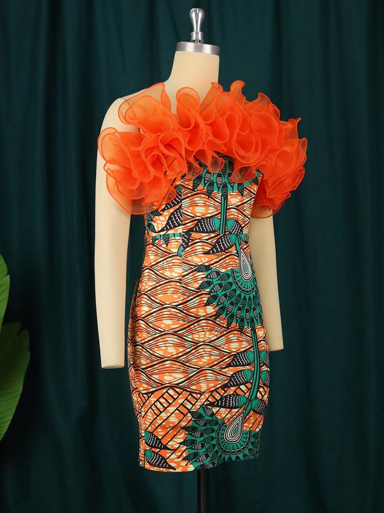 Damen Tube Tops Kleid, figurbetont, Party, bedruckt, Rüschen, Patchwork, sexy Minikleider, Kleid für Damen, Abend-Cocktail-Party-Outfits